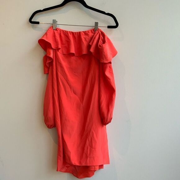 Amanda Uprichard Coral !00% Silk Off the Shoulder Mini Dress Size Small - Picture 8 of 8